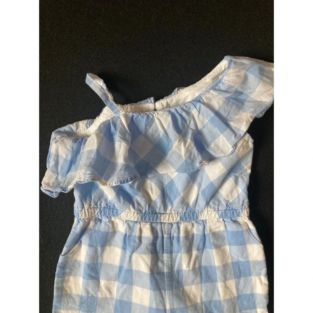 Janie and Jack Blue Gingham One Shoulder Ruffle Jumpsuit‎ Kids 2T